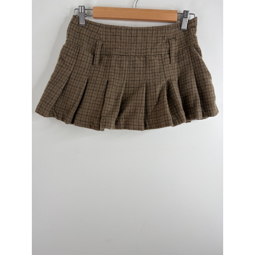VTG Y2K G-Unit Brown Plaid 100% Wool Pleated Mini Skirt Y2K Low Rise Sz 1 (XXS)